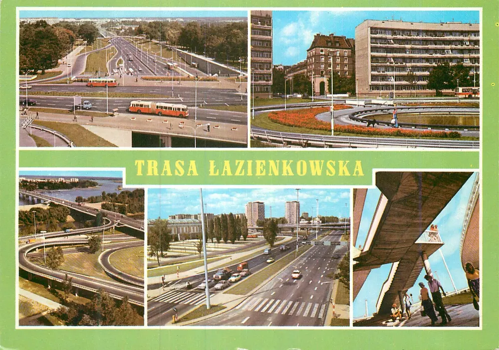 Trasa Łazienkowska — autoestrada moderna ligando os bairros de Varsóvia — editor Agencja Wydawnicza, n° 34-Z-204 - Frente