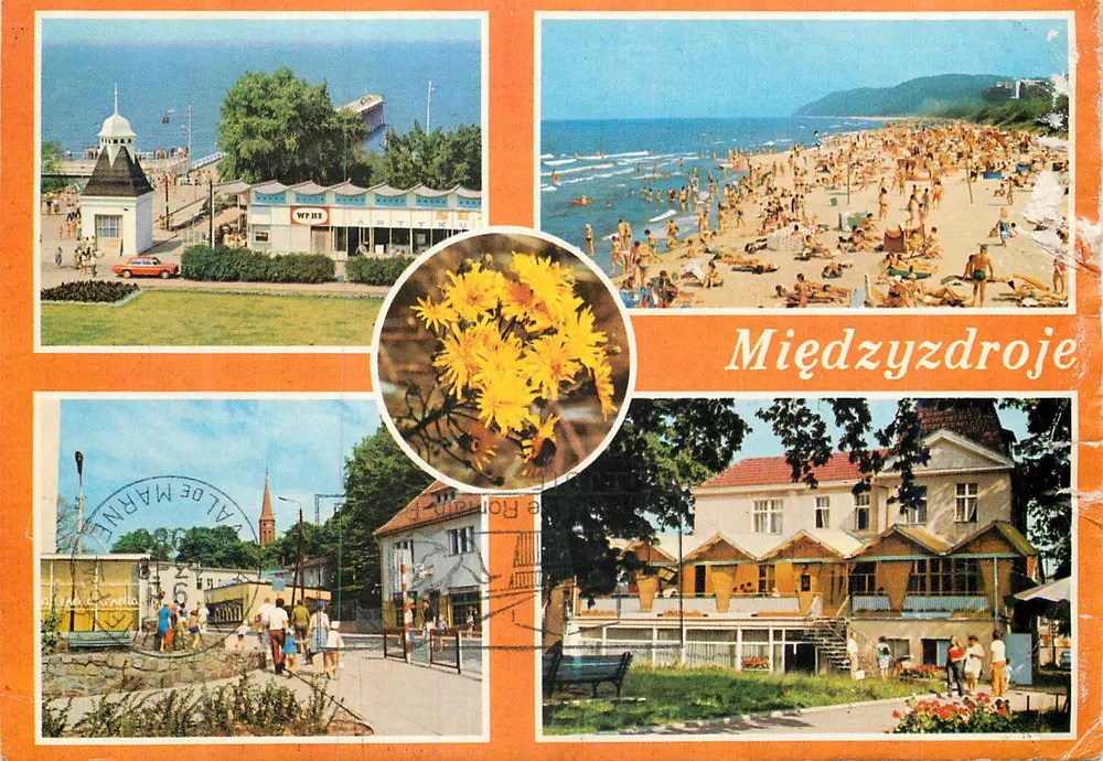 Międzyzdroje — vue de la plage, du port et des bâtiments — éditeur R.A.J.O.W.A. AGENCJA WYDAWNICZA - Frente