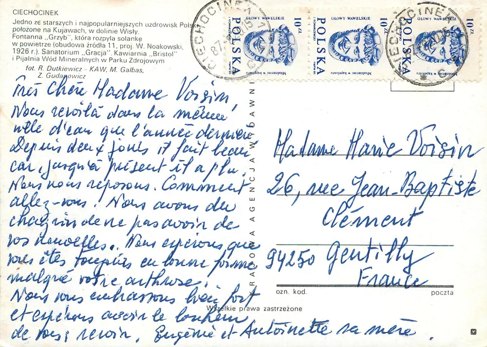 Ciechocinek — Fonte „Grzyb” e sanatório „Gracja” — editor KAW, M. Galbas - Verso