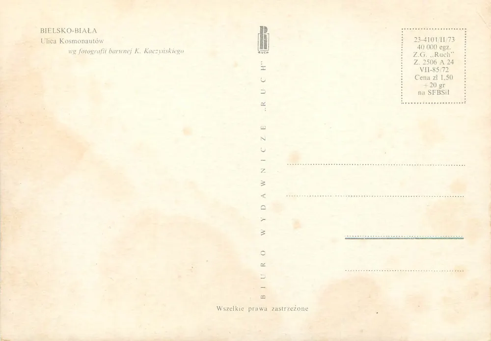 Bielsko-Biała — rua dos Cosmonautas — editor Ruch - Verso