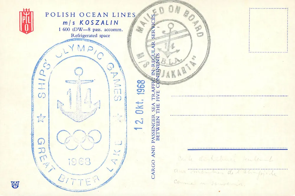 m/s KOSZALIN — Polish Ocean Lines — 1968 - Verso