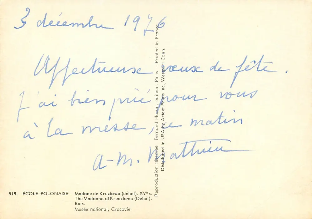 Madone de Kreuzlawa — Detail — Schule Polen, 15. Jahrhundert — Verlag Fernand Hazan, Paris, n° 919 - Rückseite