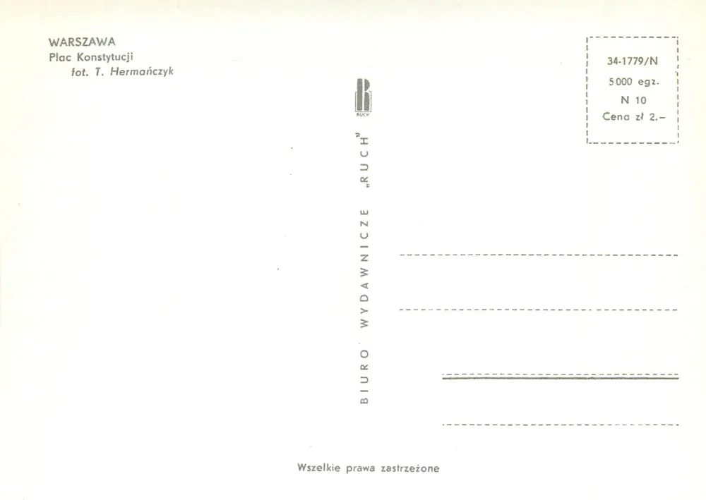 Warszawa — Plac Konstytucji — editor RUCH, n° 34-1779/N - Verso