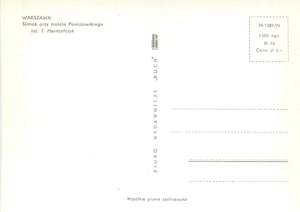 Schnecke am Poniatowski-Brücke — Warschau — Verlag BIURO WYDAWNICZE „RUCH” - Rückseite