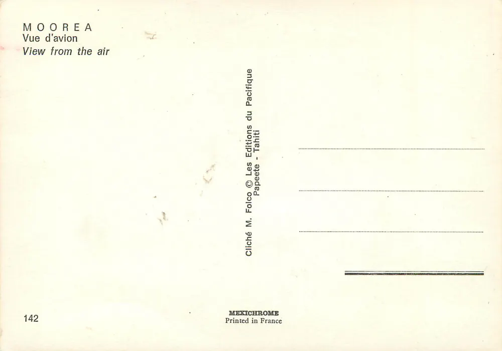 Moorea — Visão aérea — Éditions Folco - Tahiti - Verso
