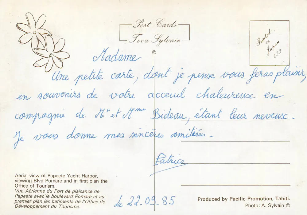 Porto de recreio de Papeete — vista aérea — Pacific Promotion, Tahiti - Verso