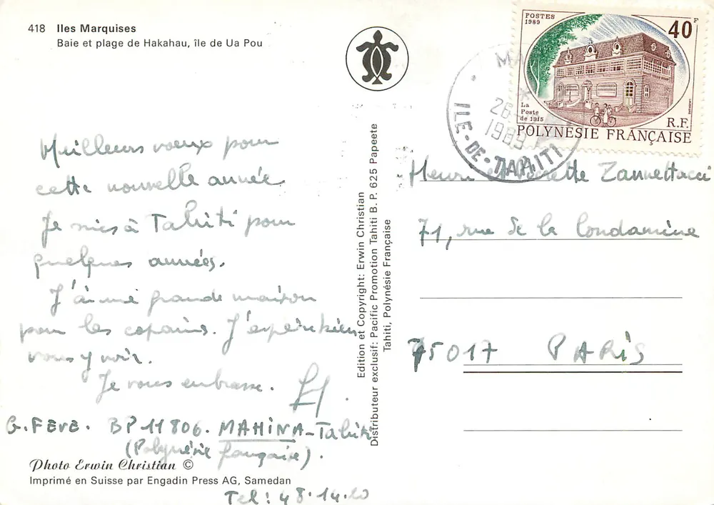 Baía e praia de Hakahau — ilha de Ua Pou — Edição exclusiva Erwin Christian - Verso