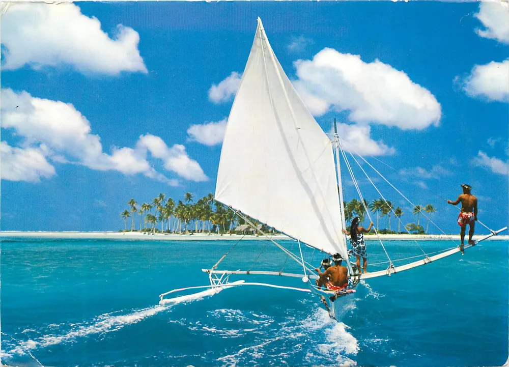 Piroga a vela diante de Motu Tapu em Bora-Bora — Edição Christian, n°124 - Frente