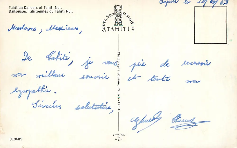 Tahitianische Tänzerinnen von Tahiti Nui — Südsee-Paradies, C19685 - Rückseite