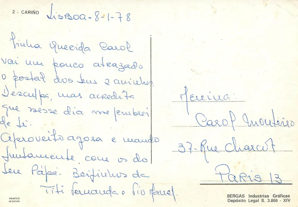 Dziewczyna z królikiem — Parabéns — W.T. — Wydrukowane w Hiszpanii - Rewers