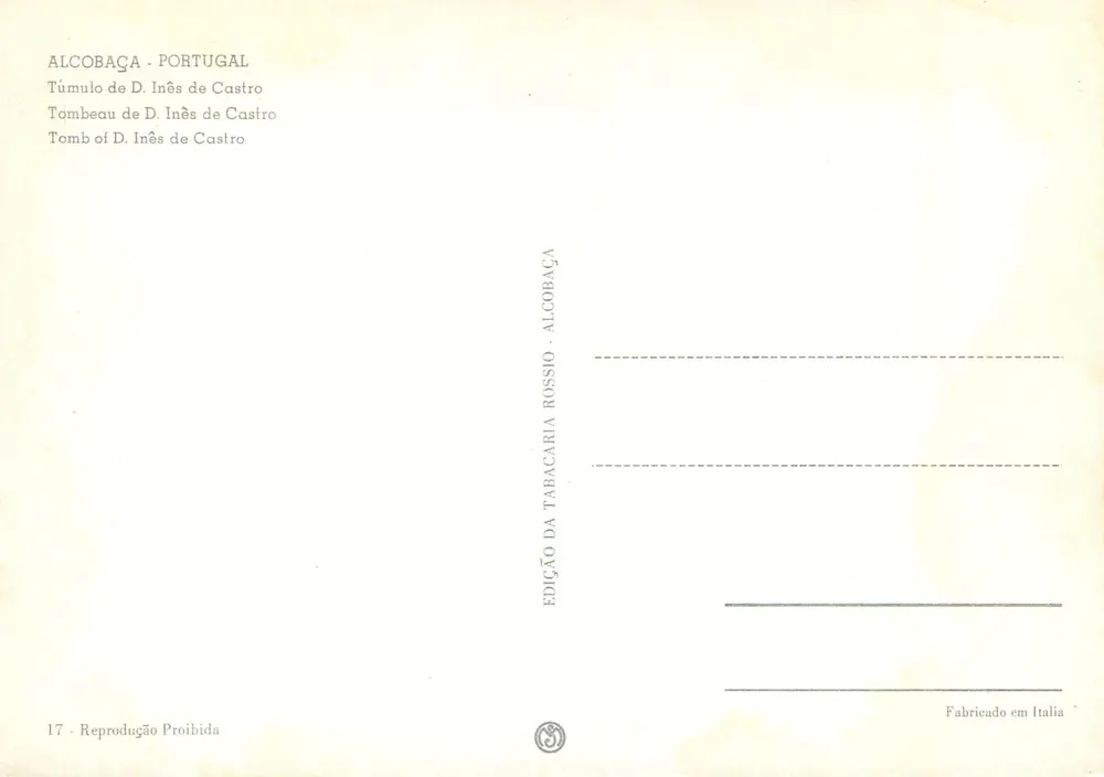 Alcobaça - Portugal — Tombeau de D. Inês de Castro — Édition Tabacaria Rossio - Rewers