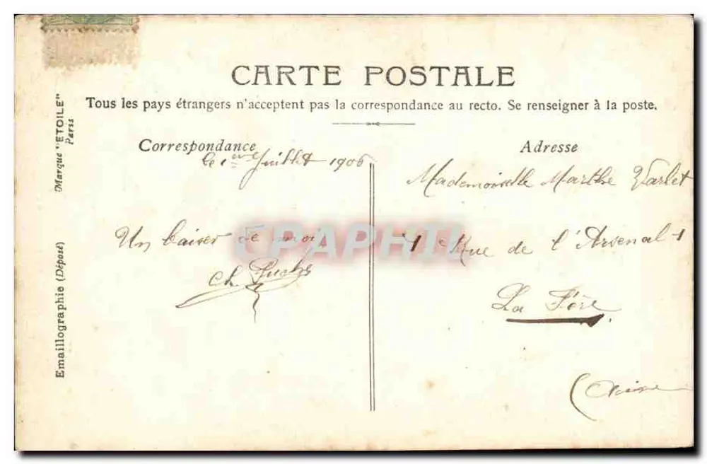 Charles — Carte postale décorative avec portraits féminins — Éditeur ÉTOULÉ, n° de série non visible - Verso