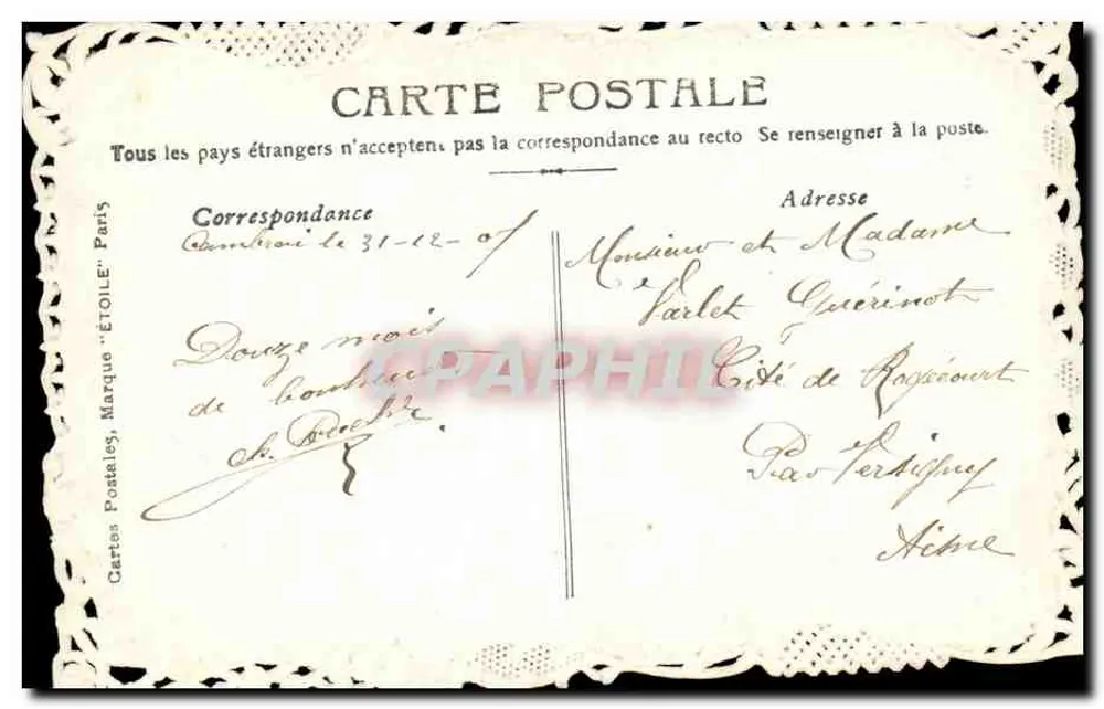 Blumenstrauß — Frohe Neujahr — Poststempel 'ÉTOILE' Nr. 31-12 - Rückseite