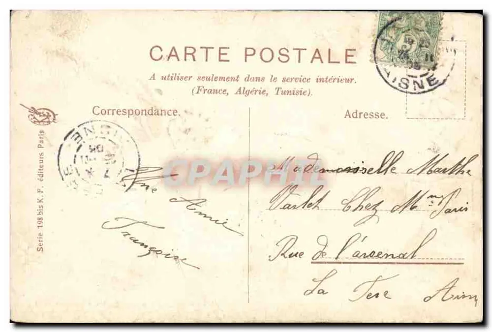 Hand mit Blumenstrauß — Frohe und glückliche Feier — Verlag K. F. Paris, Serie 198 bis - Rückseite