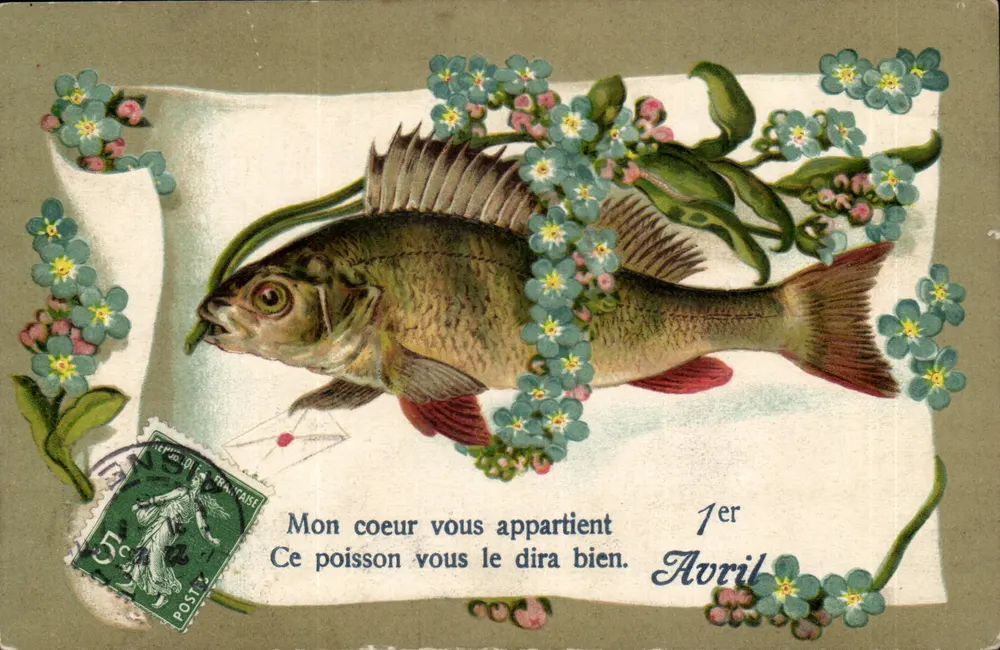 Peixe cercado de flores — 1º de Abril — editor não visível - Frente