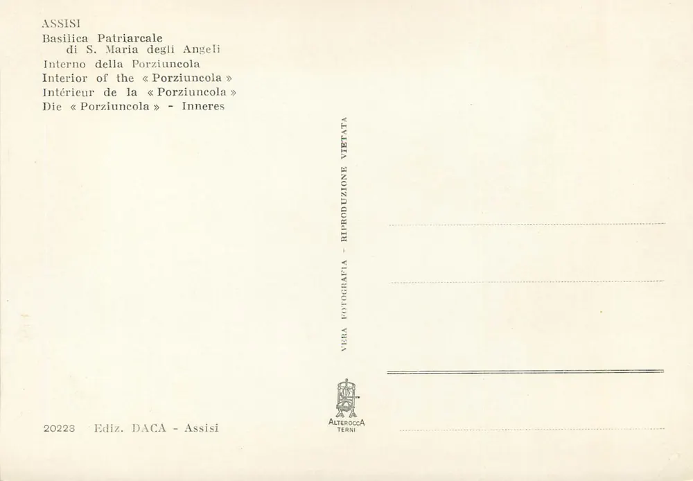 Assisi — Patriarchal Basilika von Maria der Engel — Innenraum der Porziuncola — Ediz. DACA - Assisi - Rückseite