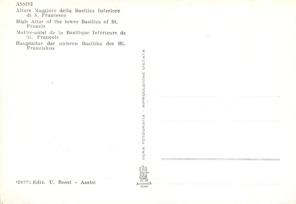 Assisi — Altare Maggiore der Basilica Inferiore di S. Francesco — U. Rossi, n° 129772 - Rückseite