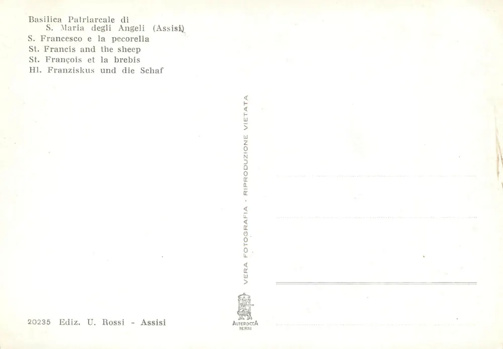 Heiliger Franziskus und das Lamm — Basilika Patriarcale d'Assise — Ausgabe U. Rossi, Nr. 20235 - Rückseite