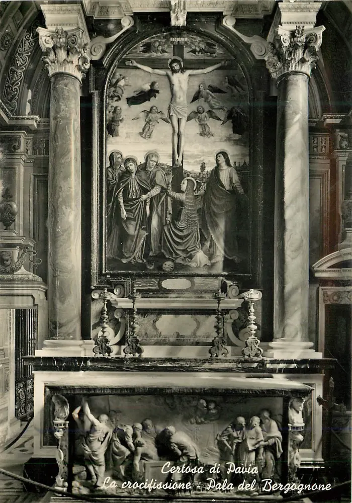 Certosa di Pavia — Die Kreuzigung, Pala del Bergognone — Ed. Muzio, Milano - Vorderseite