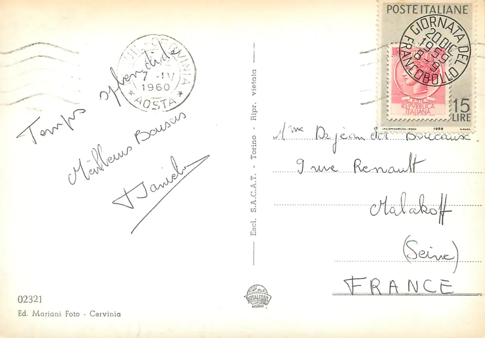 Cervinia/Breuil m. 2050 — Funivia del Plan Maison — Ed. Mariani Foto - Verso