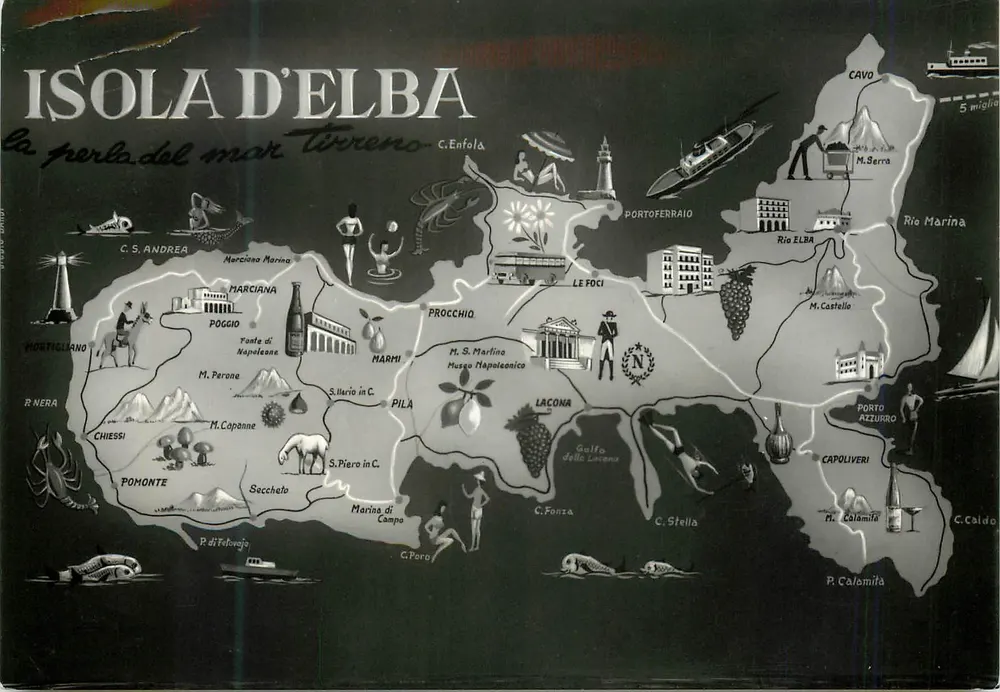 Ilha d'Elba — a pérola do mar Tirreno — carta postal ilustrada - Frente