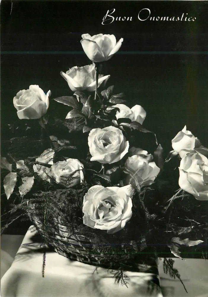 Bouquet de rosas brancas — Buon Onomastico — Vera Fotografia - Frente