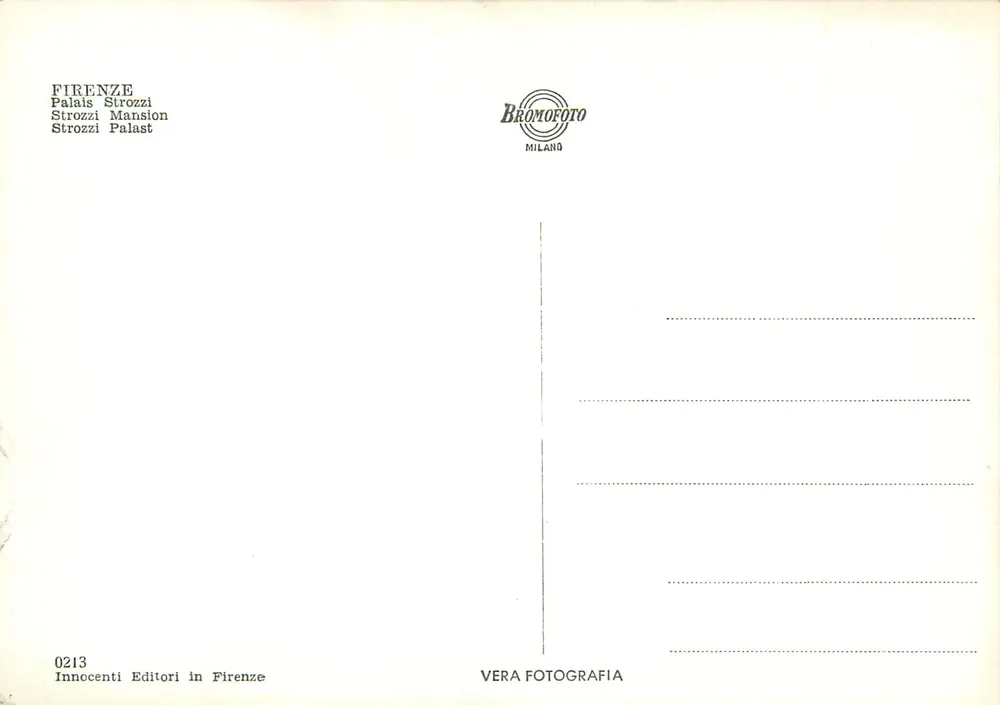 Firenze - Palazzo Strozzi — editor Innocenti Editori in Firenze, n° 0213 - Verso