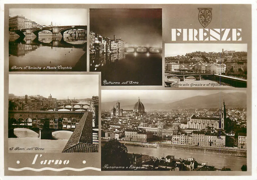 Florencio — Pontes e panorama sobre o Arno — Ediz. S.A.F. Marochetti - Frente