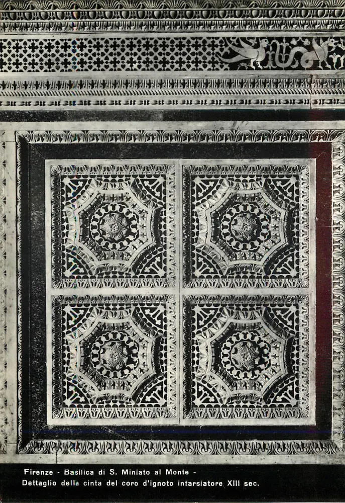 Florencio - Basilica di S. Miniato al Monte — dettaglio del cintre del coro in intarsio del XIII secolo — editore NOVA LUX, n° 1302 - Recto