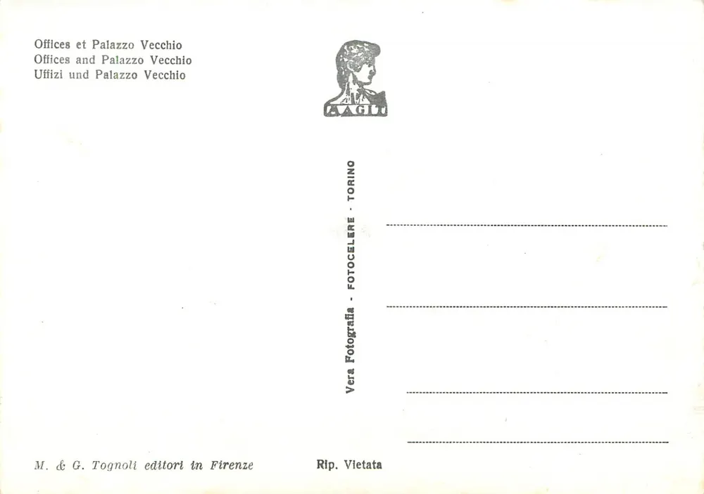 Firenze - Vista do Palácio Vecchio e dos Uffizi — M. & G. Tognoli, n° 189 - Verso