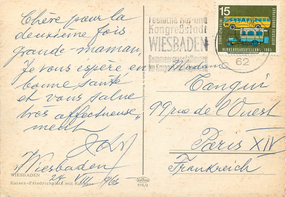 Wiesbaden — Kaiser-Friedrichplatz com Kurhaus e fontaine — editor Kröllner, n° 974/2 - Verso