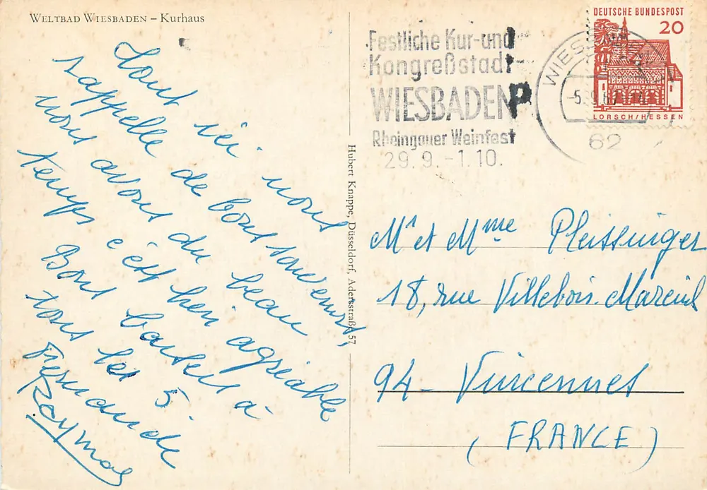 Wiesbaden — Kurhaus et jardin de rhododendres — éditeur Festliche Kur- und Kongreßstadt Wiesbaden - Verso