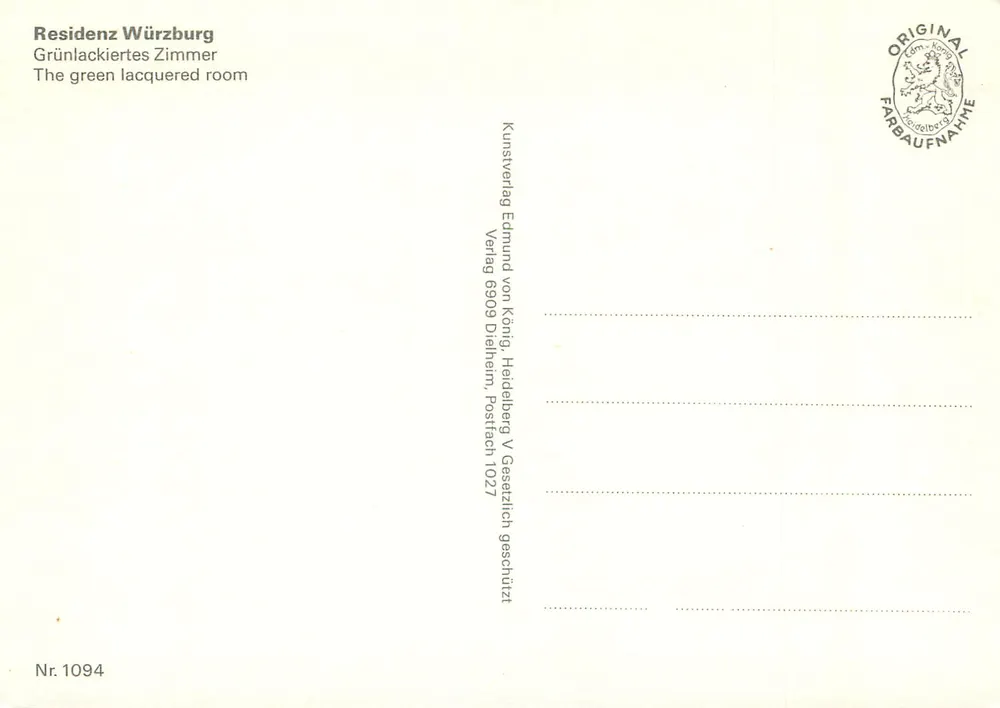 바이에른 주르츠부르크 주택 — 녹색 라커 칸 — Kunstverlag Edmund von König, 헤이델베르크 - 뒷면