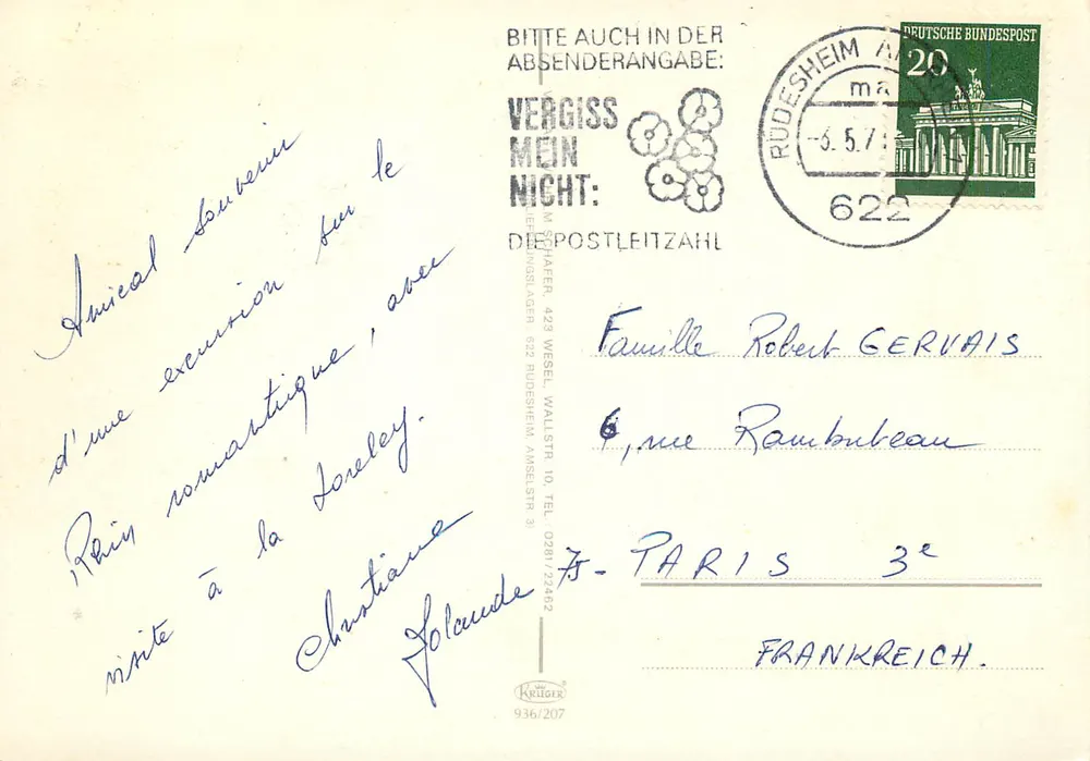 Rhein Souvenir — Colagem de locais renanos — editor Krüger, n° 936/207 - Verso