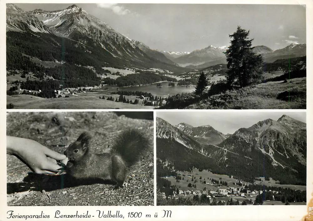 Paradiso de Férias Lenzerheide-Valbella, 1500 m acima do nível do mar — vista panorâmica e esquilo — Photo und Verlag A. Bergamin - Frente