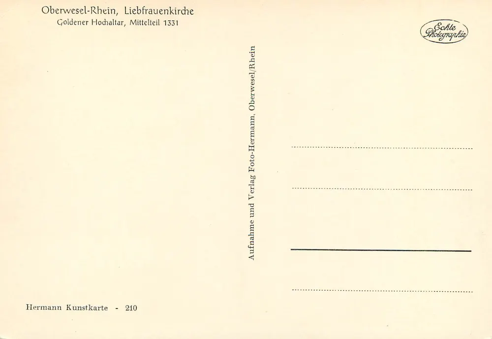 Oberwesel-Rhein, Liebfrauenkirche — Goldener Hochaltar, Mittelteil 1331 — Hermann Kunstkarde - 210 - Rückseite