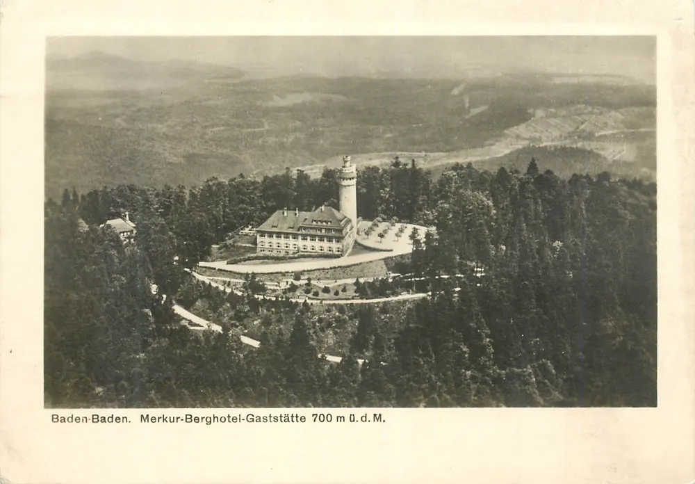 Baden-Baden. Merkur-Berghotel-Gaststätte 700 m above sea level — publisher L.V. Schellerer - Front