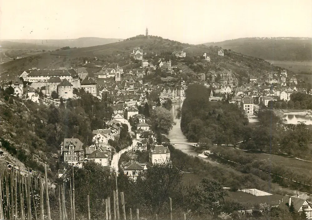 Tübingen — historische Ansicht von Westen — Ausgabe Gebr. Metz - Vorderseite