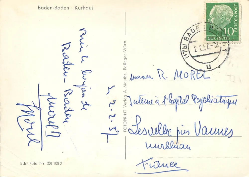 Baden-Baden - Kurhaus — éditeur A. Mauthe, n° 301 108 X - Verso