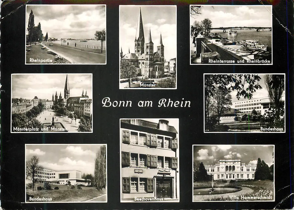 Bonn am Rhein — vista panorâmica com Münster, Bundeshaus, Beethovenhaus — Hans Andres Verlag - Frente