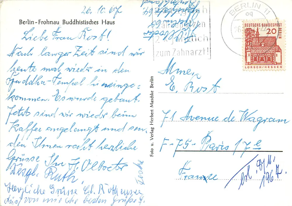 Berlin-Frohnau — O Templo Budista — Foto Herbert Maschke - Verso