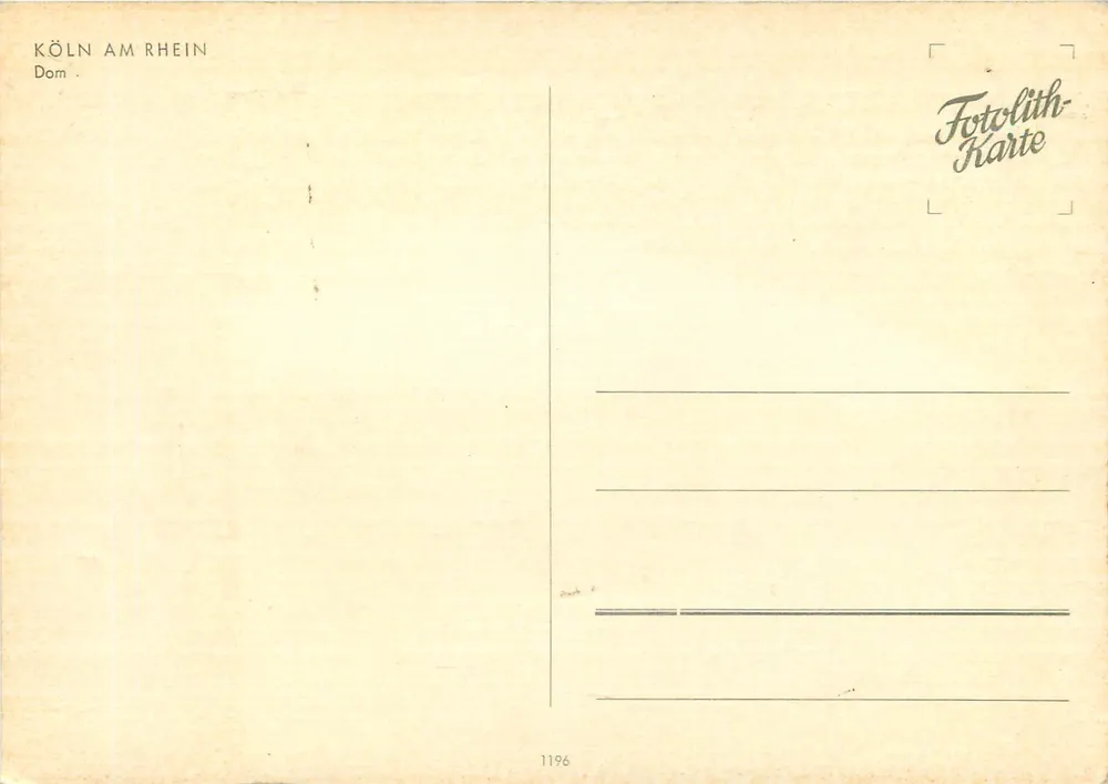 Catedral de Colonia — Domstadt Köln am Rhein — Fotolith-Karte n°1196 - Reverso