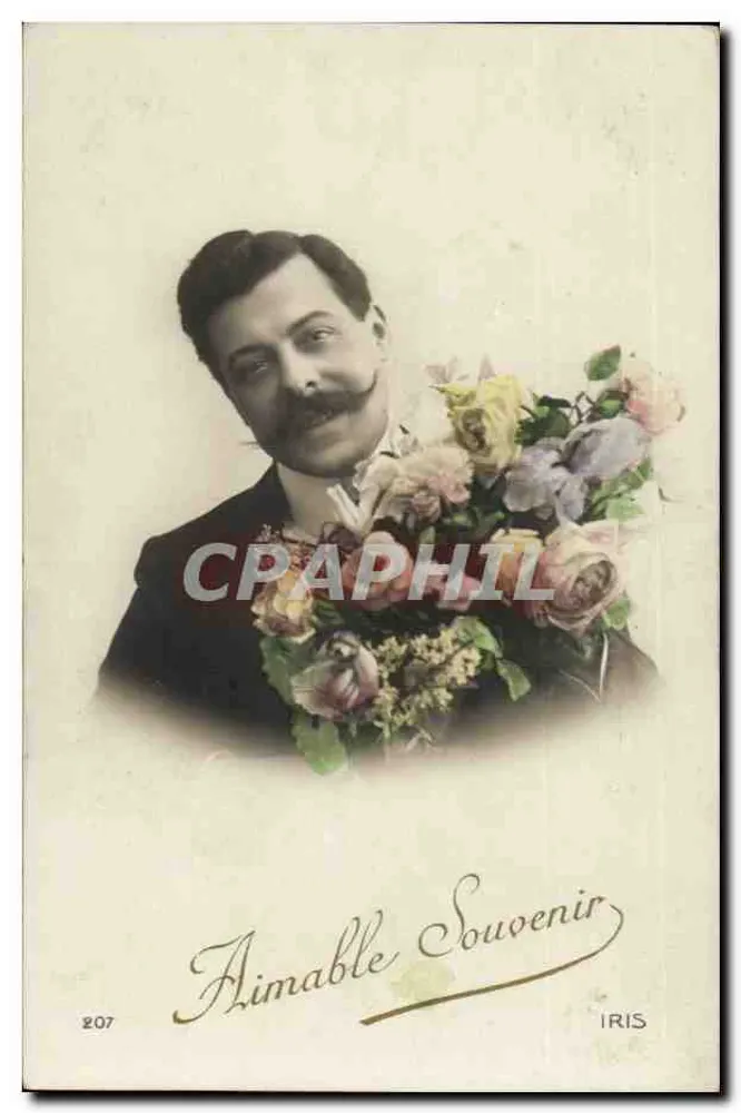 Porträt eines Mannes mit Schnurrbart — Blumenstrauß — Verlag IRIS, Nr. 207 - Vorderseite