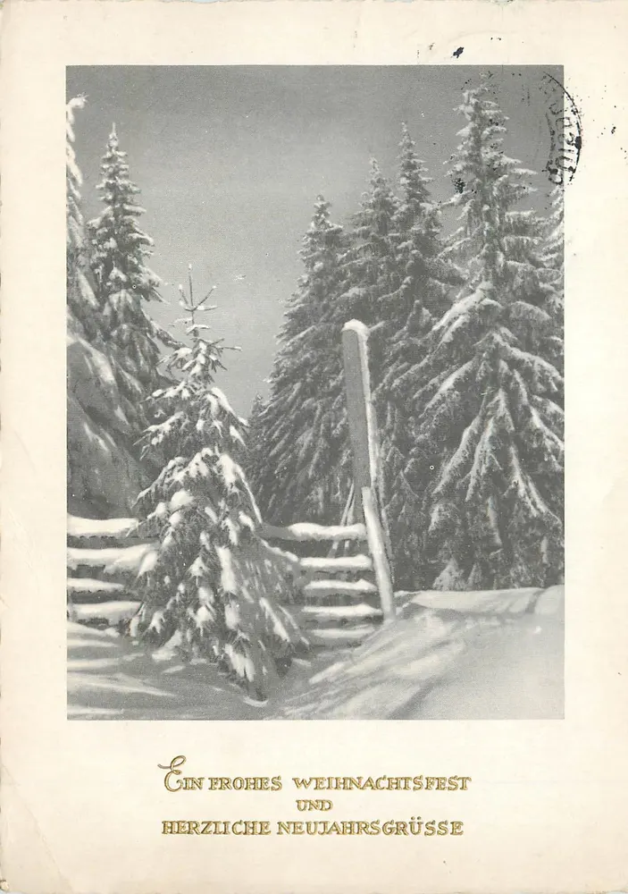 Forêt enneigée — Carte de vœux de Noël et Nouvel An — Made in Germany / Import d'Allemagne - Recto