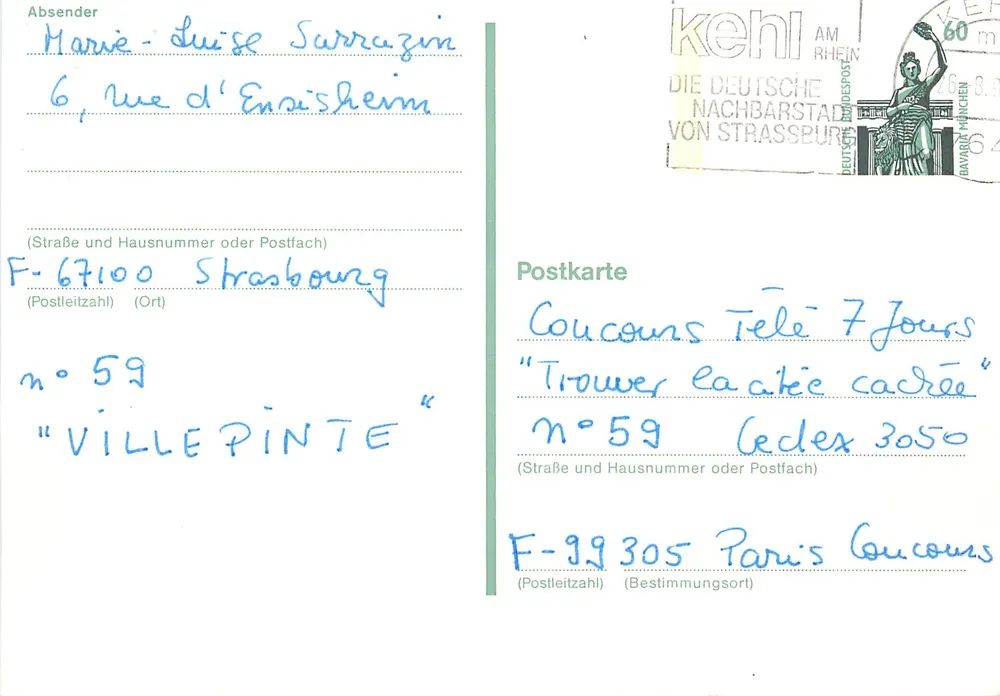 Kehl am Rhein — carte postale avec texte manuscrit — Deutsche Reichspost - Recto