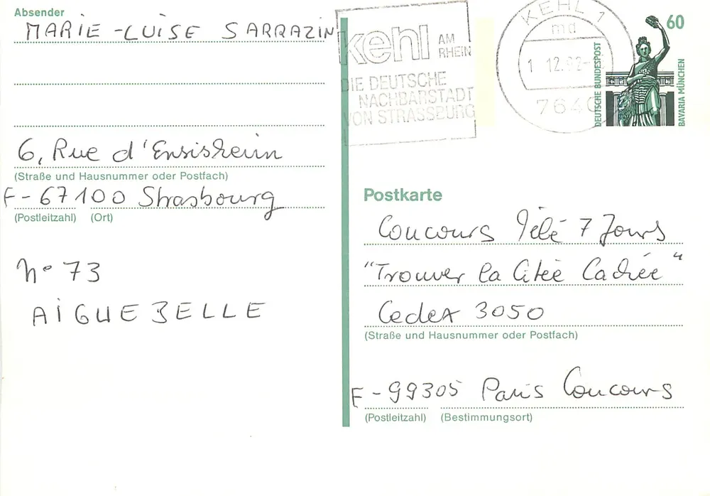 Kehl am Rhein — Concours "Trouver la Gîte Cadée" — Deutsche Bundespost - Recto