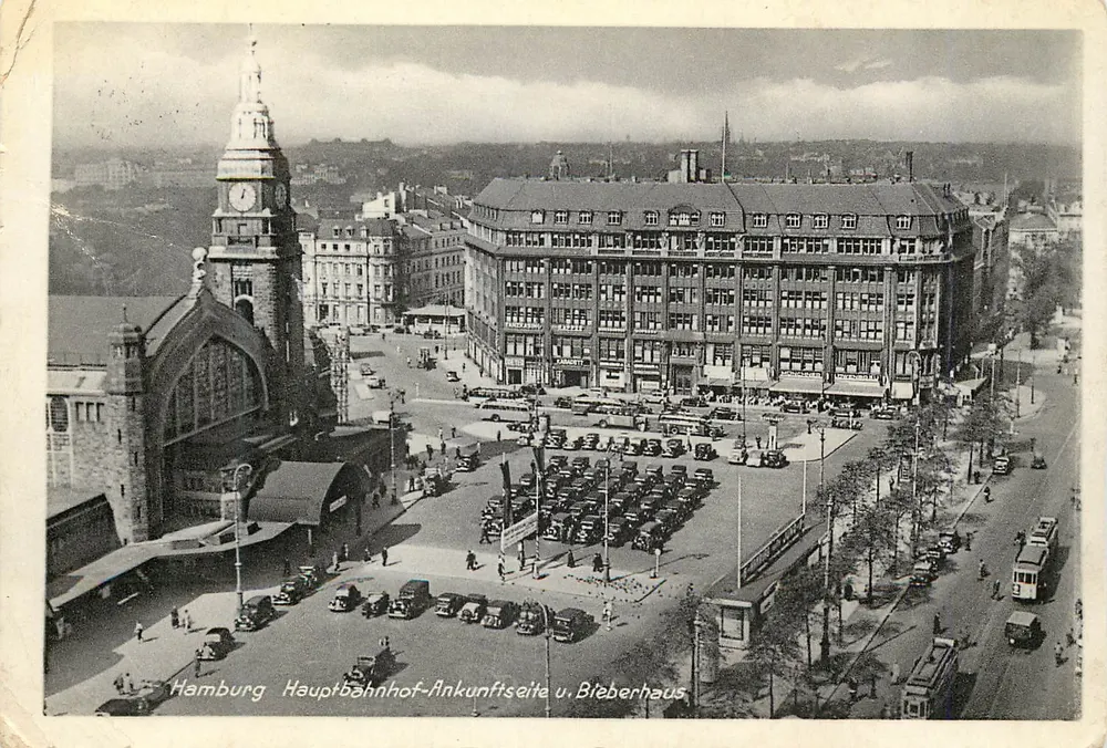 Hamburg - Hauptbahnhof-Ankunftseite u. Bieberhaus — Verlag Wilh. Flobbe, Hamburg 11 - Anverso