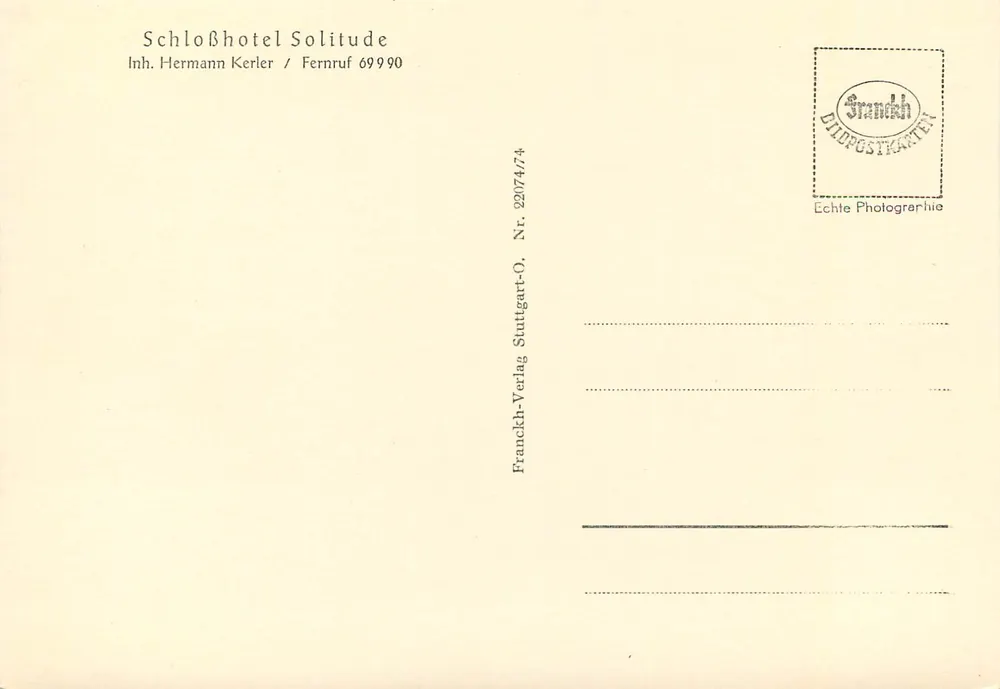 Castelo da Solitude — vista geral — Franckh Bildpostkarten, n° 22074/74 - Verso