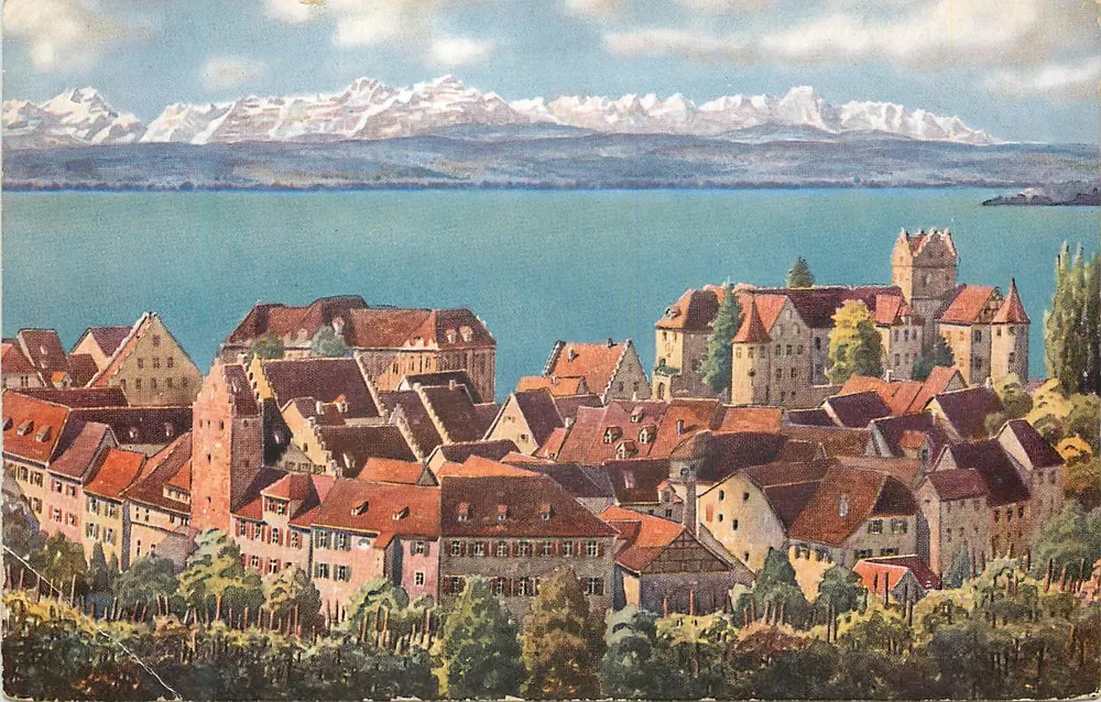 Meersburg a.B. — Ansicht der alten Stadt zum Süden — Verlag Bodenseeverlag - Vorderseite