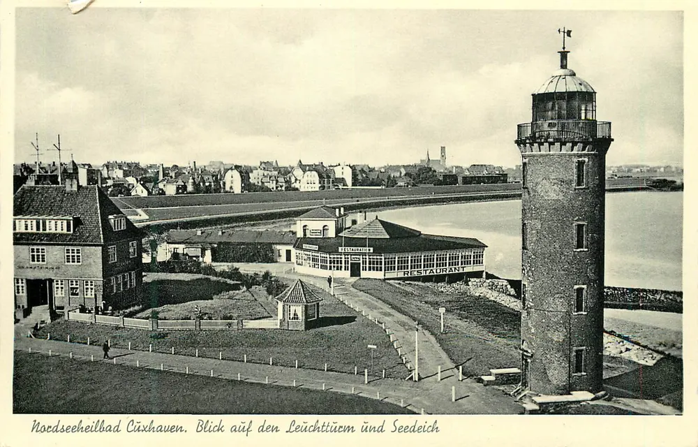 Nordseeheilbad Cuxhaven — Blick auf den Leuchtturm und Seedeich — Verlag Cuxhaven - Vorderseite
